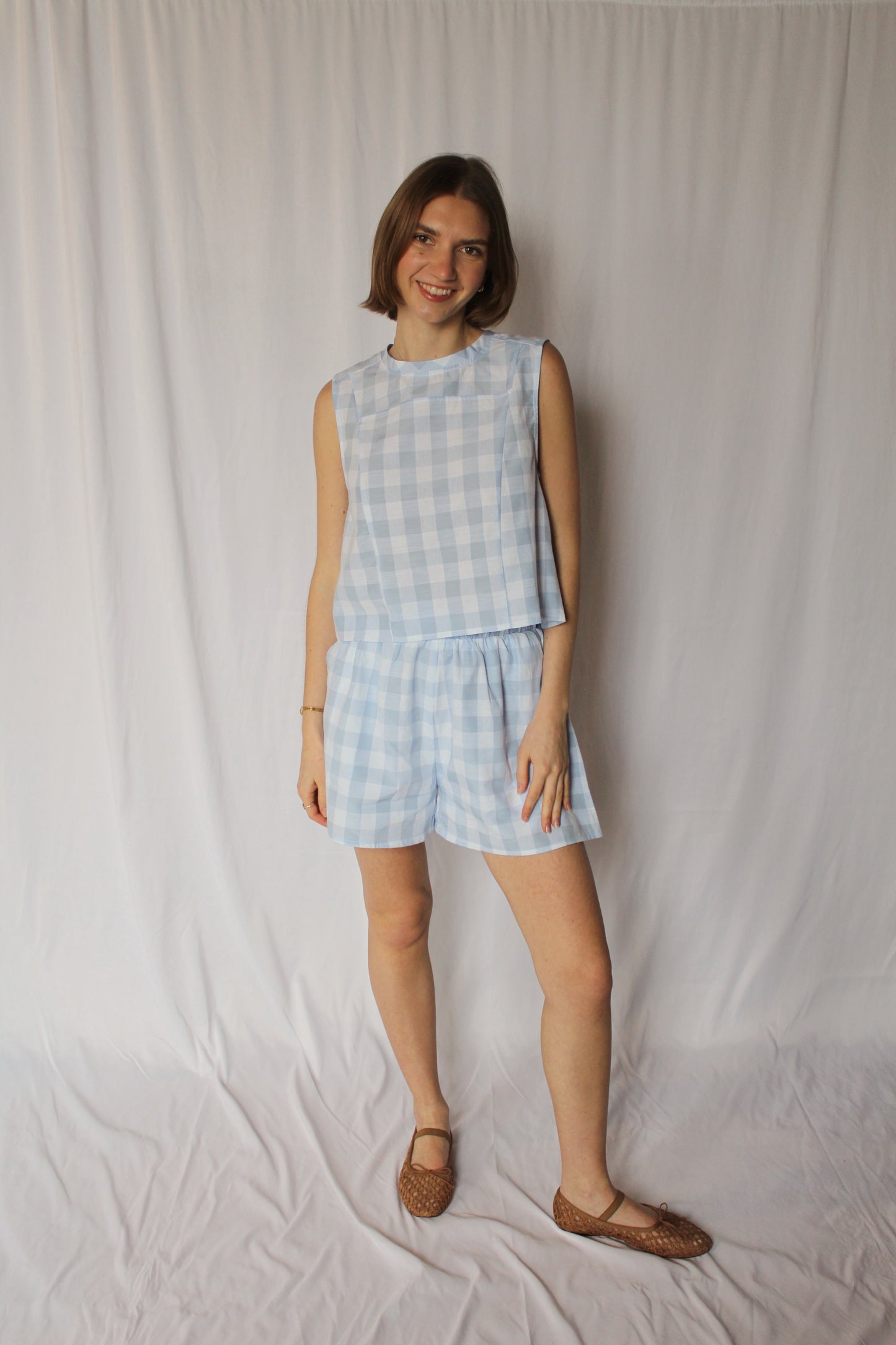 Scottie Blue Gingham Set