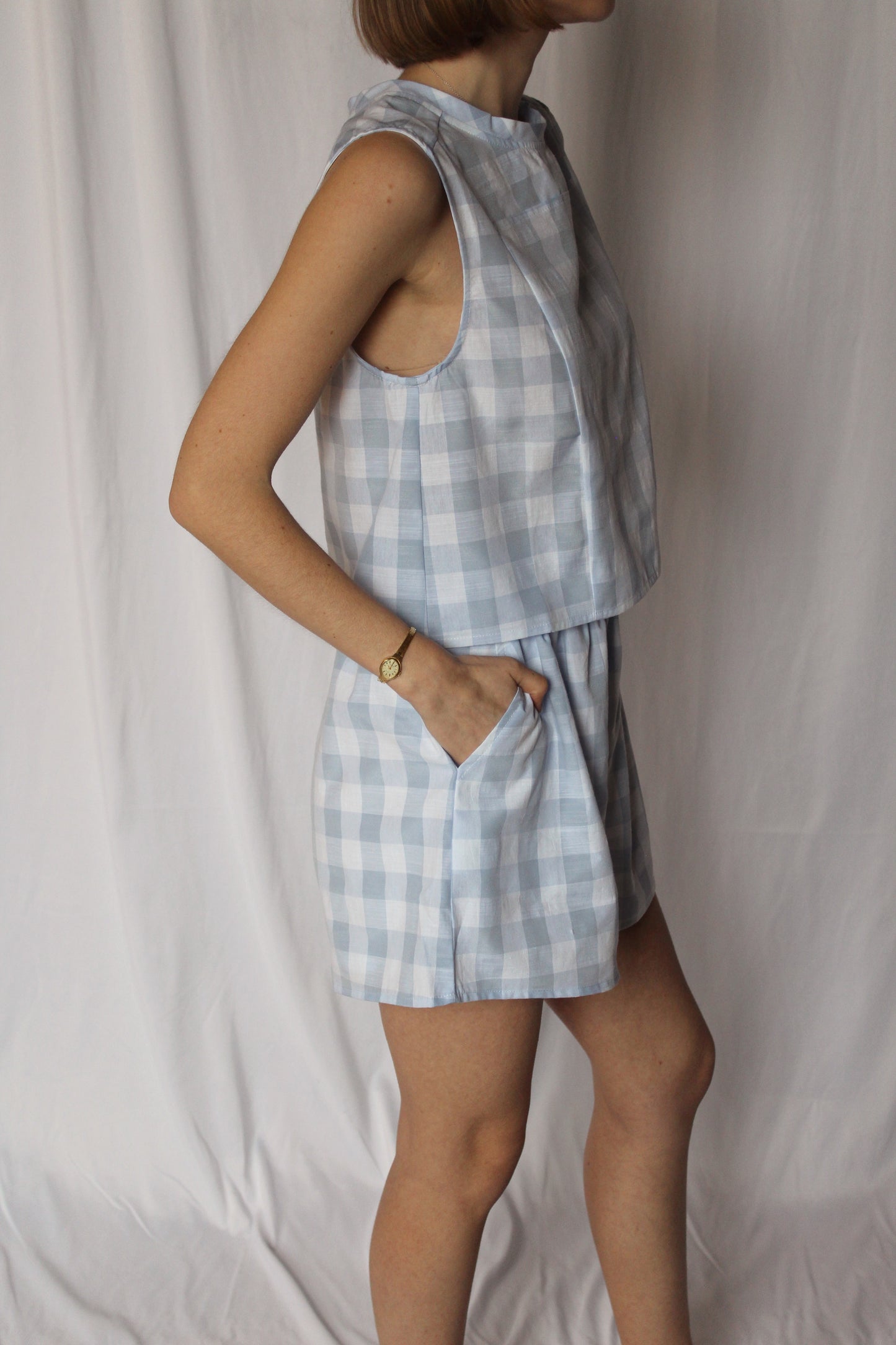 Scottie Blue Gingham Set
