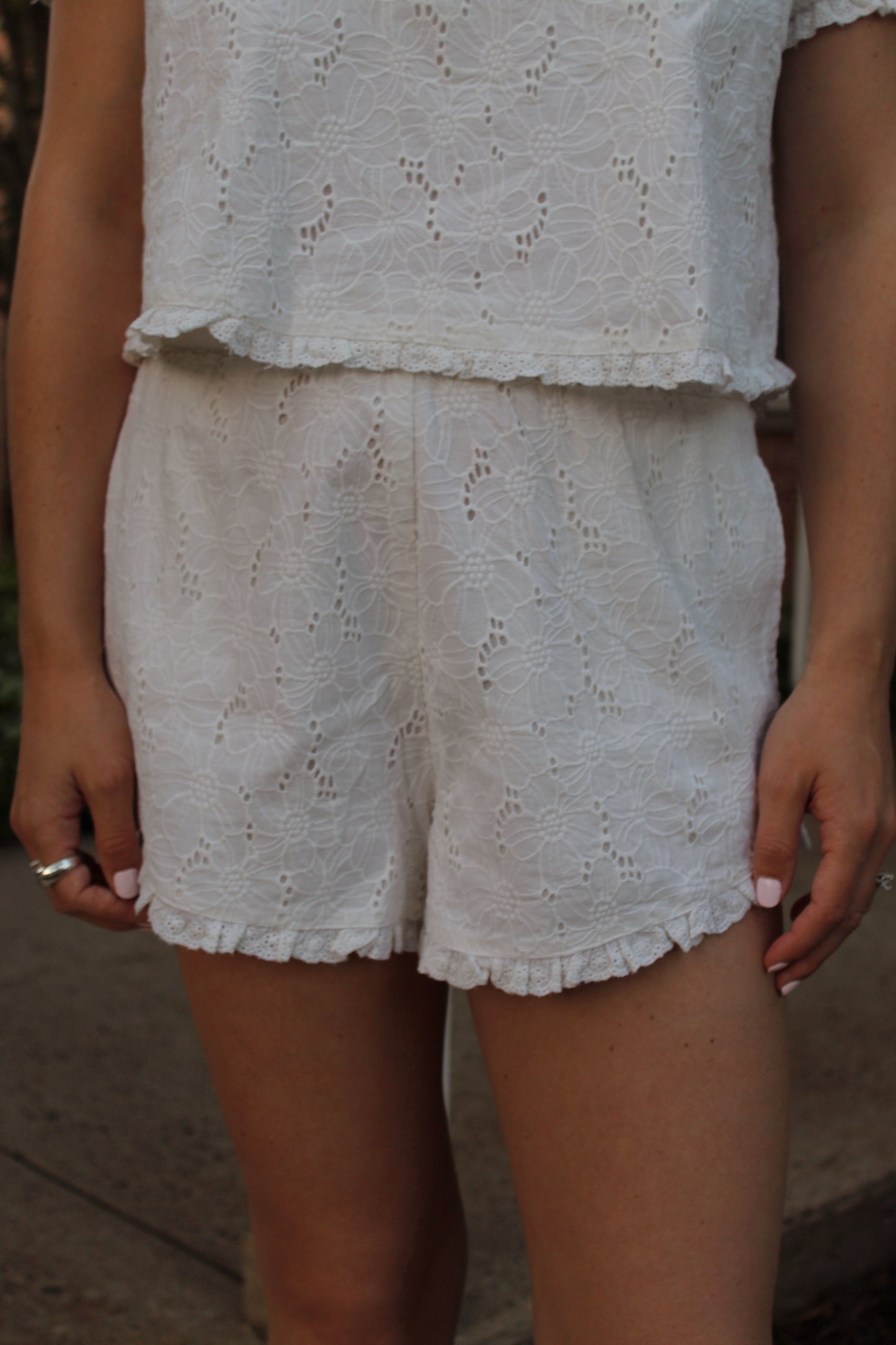 Eloise Eyelet Ruffle Hem Shorts