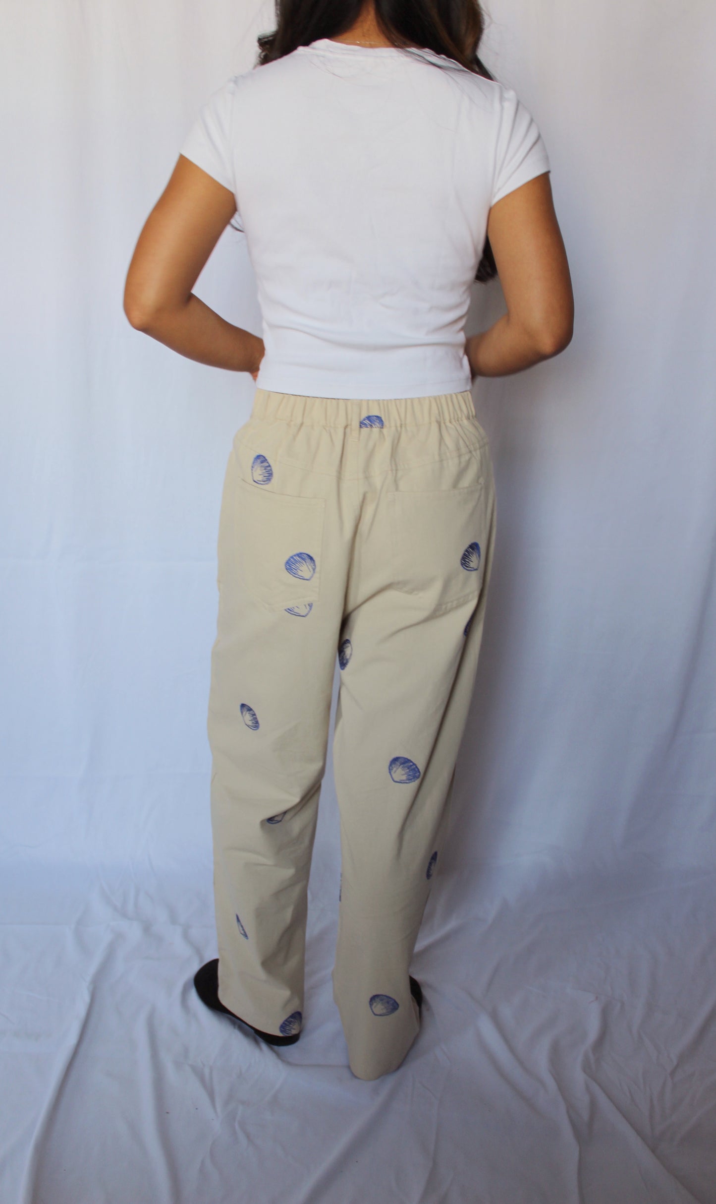 Seashell Embroidered Denim Pants