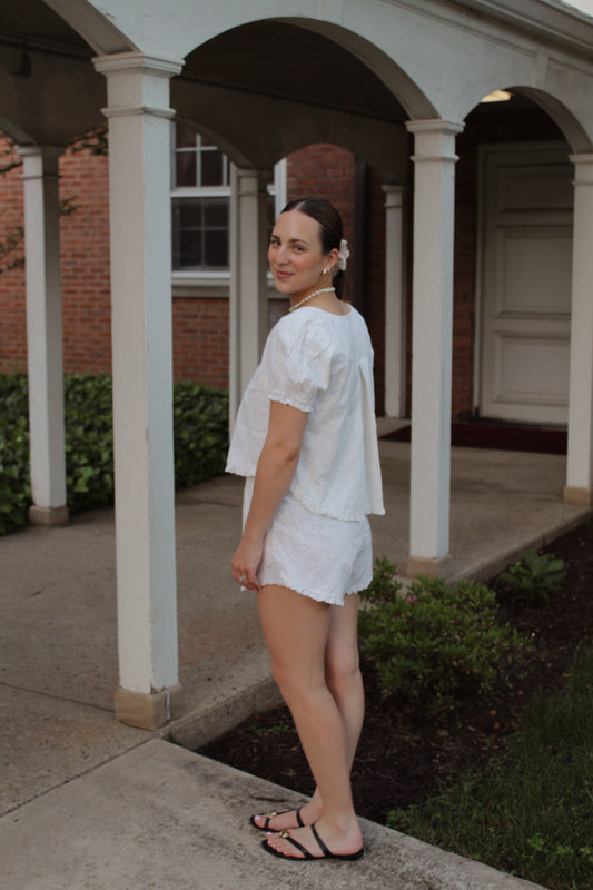 Eloise Eyelet Ruffle Hem Shorts