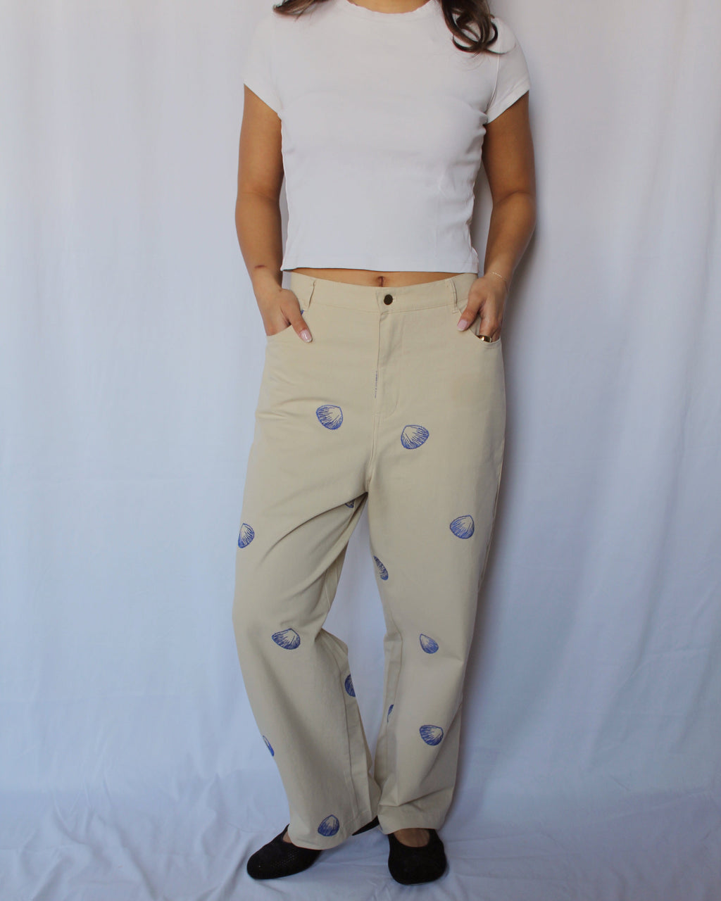 Seashell Embroidered Denim Pants