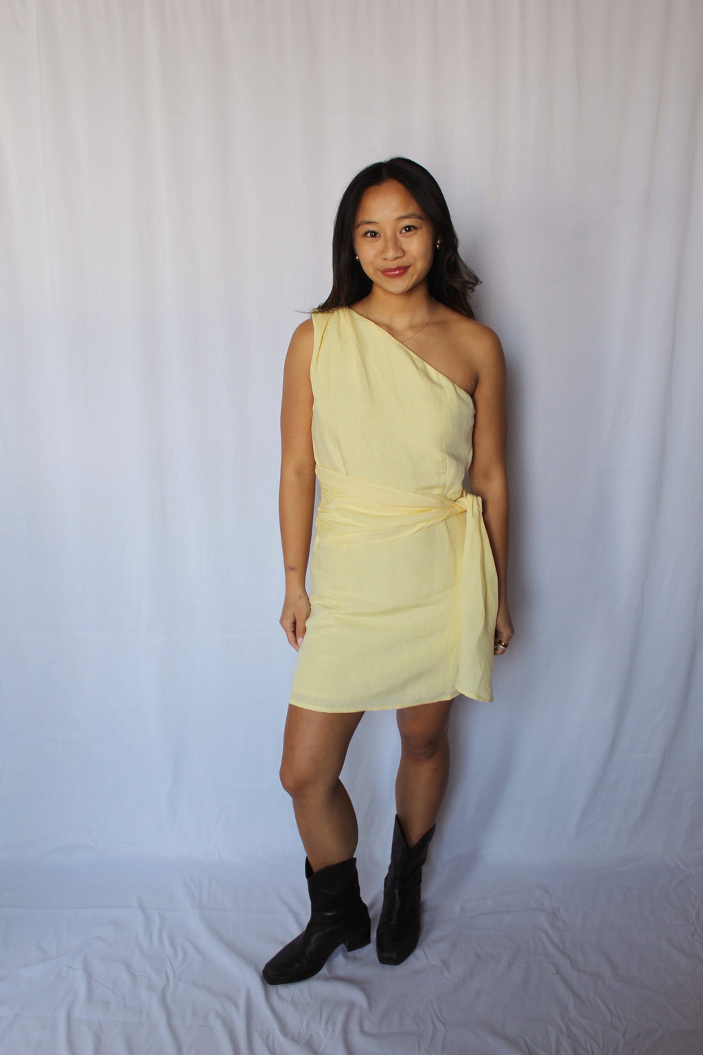 Birdie Linen Shoulder Tie Dress