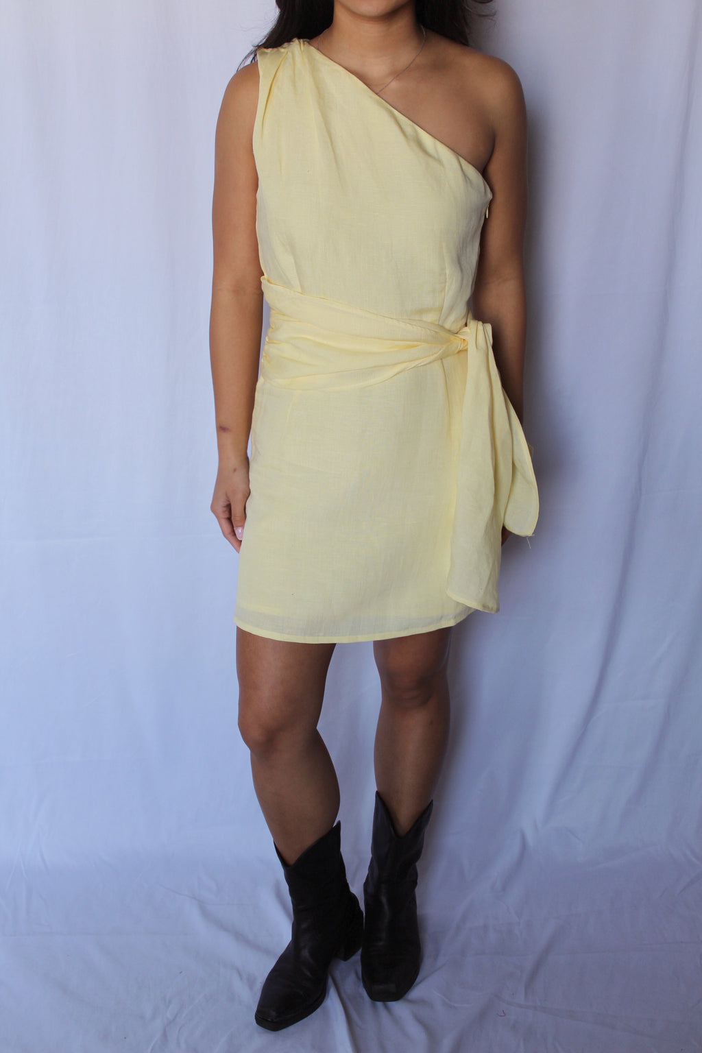 Birdie Linen Shoulder Tie Dress