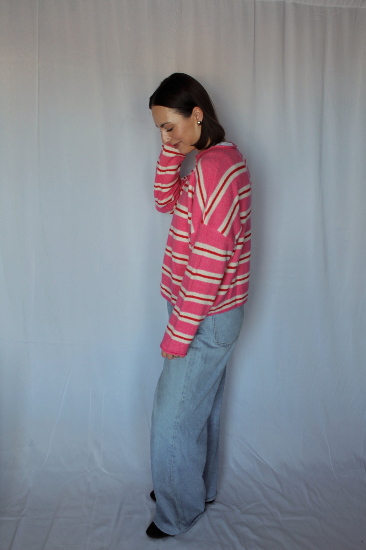Jules Stripe Cardi - Strawberry Shortcake
