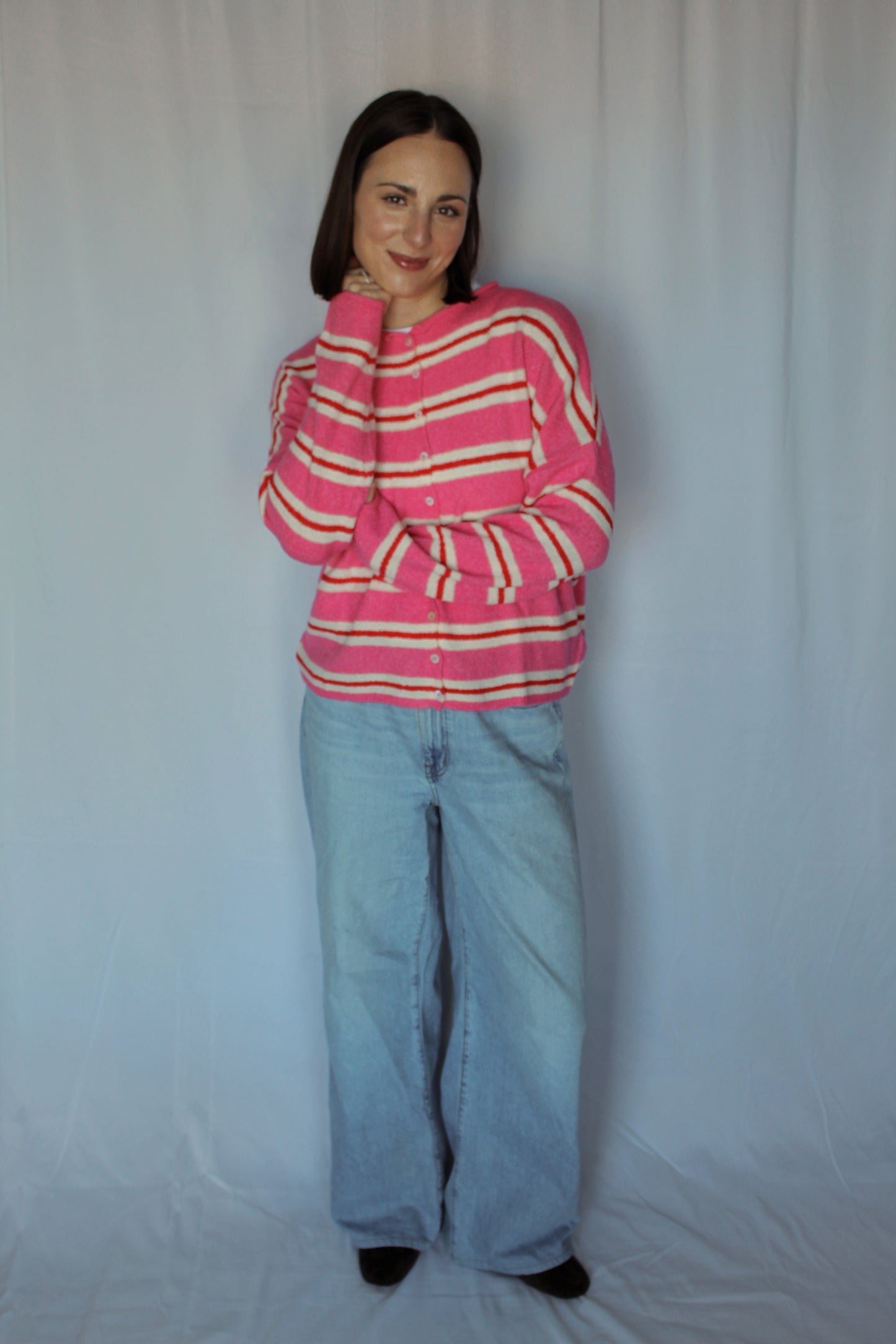 Jules Stripe Cardi - Strawberry Shortcake
