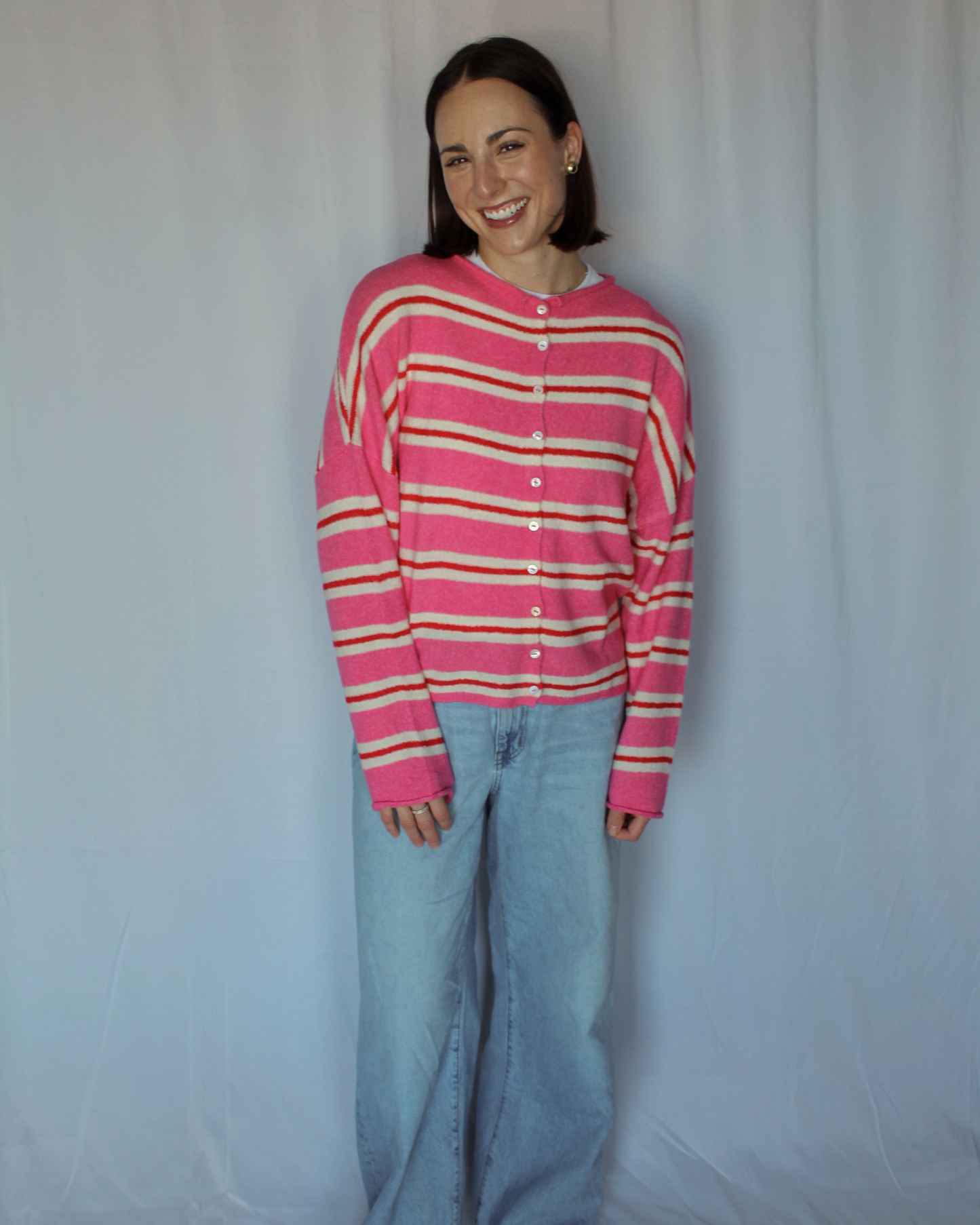 Jules Stripe Cardi - Strawberry Shortcake